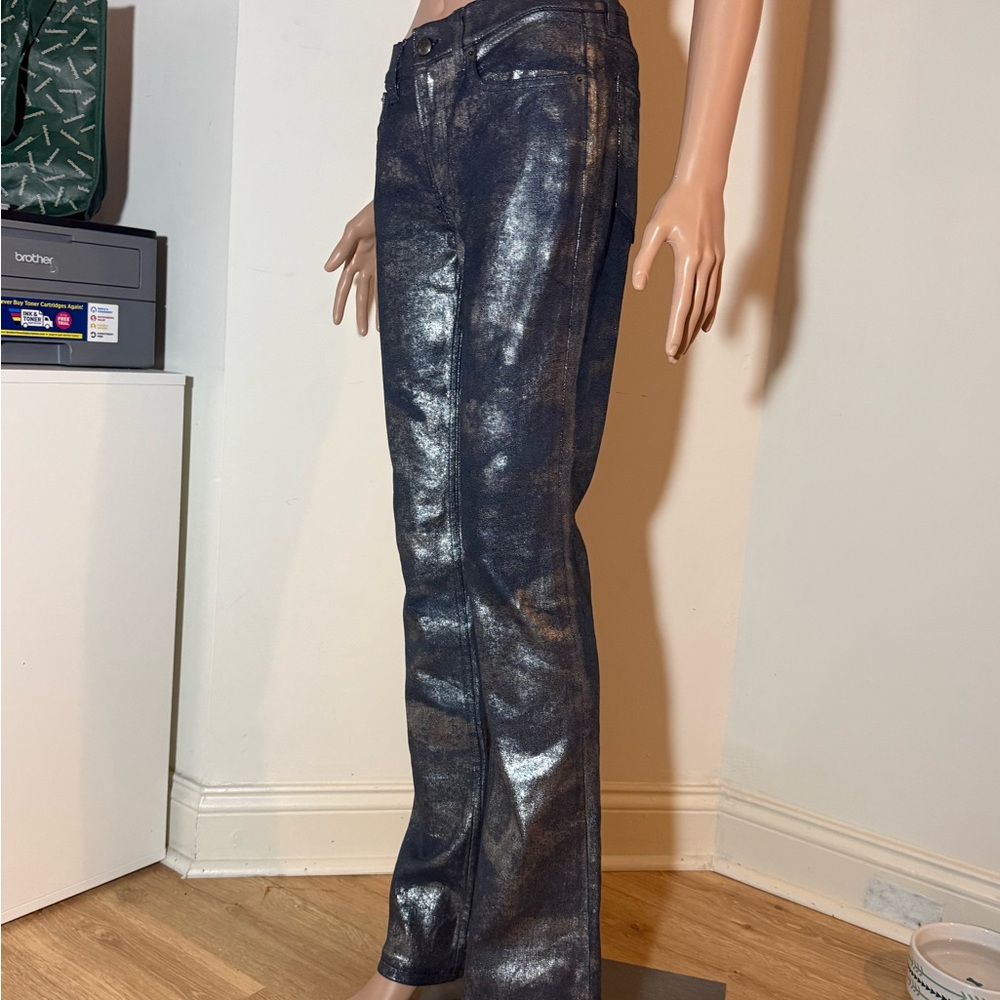 Ralph Lauren Purple Label Silver Metallic Coated Boot Cut Mid-Rise Jeans Size 26 - Picture 2 of 12